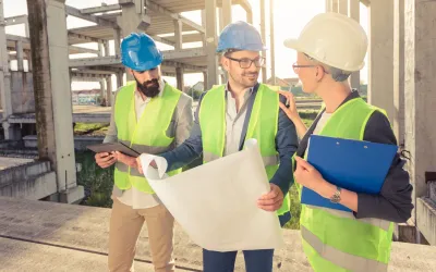 gelukkige gemengde groep jonge architecten kijken