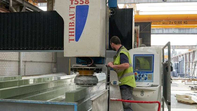 Werknemer polijst beton