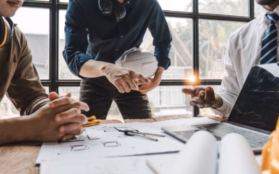 Een bijeenkomst van drie ingenieurs over een ontwerp.