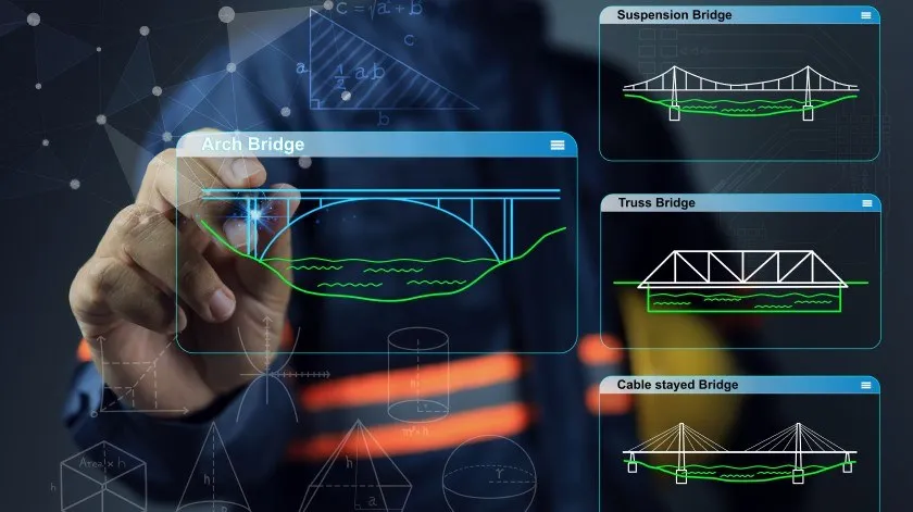 Een civiel ingenieur kiest de boogbrug uit vier ontwerpen